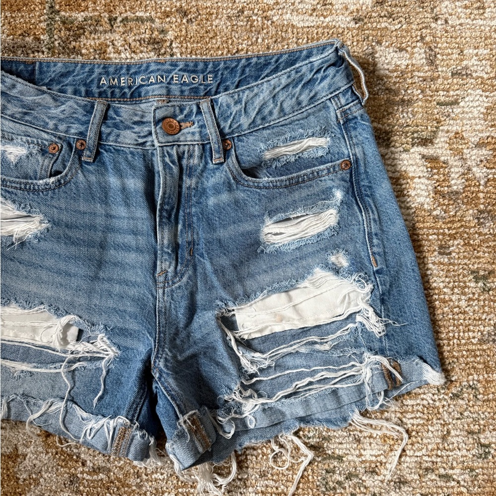 American Eagle Outfitters Distressed Medium Blue Cutoff Denim Shorts